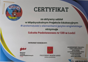 Certyfikat dla szkoły