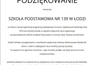 Dyplom z podziękowaniem za udział w akcji PCK