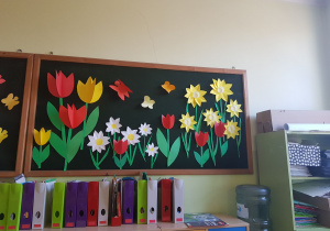 Prace plastyczne uczniów o wiośnie - kwiaty.